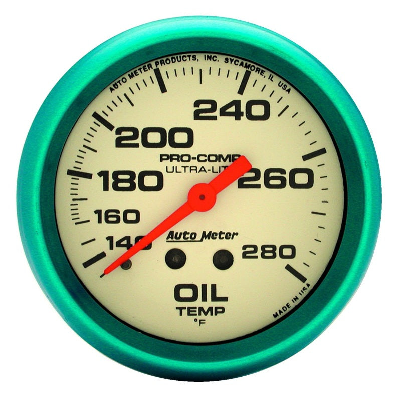 Autometer Ultra-Nite 66.7mm 140-280 Deg. F Mechanical Glow In The Dark Oil Temp Gauge - Burkken Auto Parts