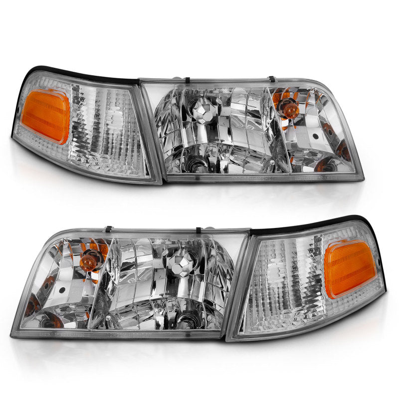 ANZO 1998-2005 Ford Crown Victoria Crystal Headlight Chrome With Bumper Light (OE) - Burkken Auto Parts