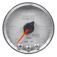 Autometer Spek-Pro Gauge Water Press 2 1/16in 120psi Stepper Motor W/Peak & Warn Slvr/Chrm - Burkken Auto Parts
