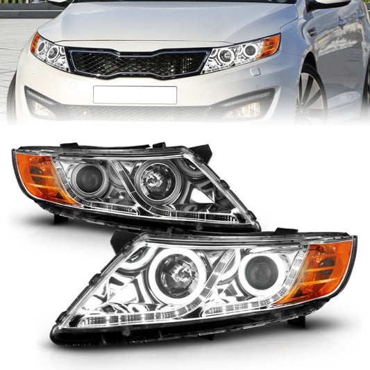 ANZO 2011-2013 Kia Optima Projector Headlights w/ Halo Chrome (CCFL) - Burkken Auto Parts