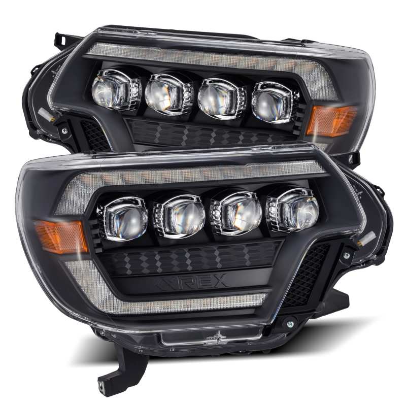 AlphaRex 12-15 Toyota Tacoma NOVA LED Proj Headlights Plank Style Black w/Activ Light/Seq Signal/DRL - Burkken Auto Parts