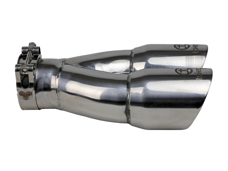 aFe Takeda 2.5in 304 Stainless Steel Clamp-on Exhaust Tip 2.5in Inlet 3in Dual Outlet - Polished - Burkken Auto Parts