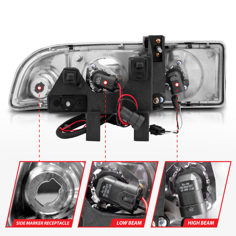 ANZO 1998-2005 Chevrolet S-10 Projector Headlights w/ Halo Black - Burkken Auto Parts