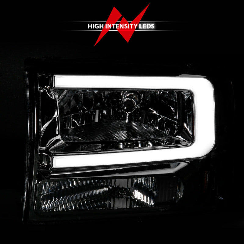 ANZO 99-04 Ford F250/F350/F450/Excursion (excl. 99) Crystal Headlights - w/ Light Bar Chrome Housing - Burkken Auto Parts