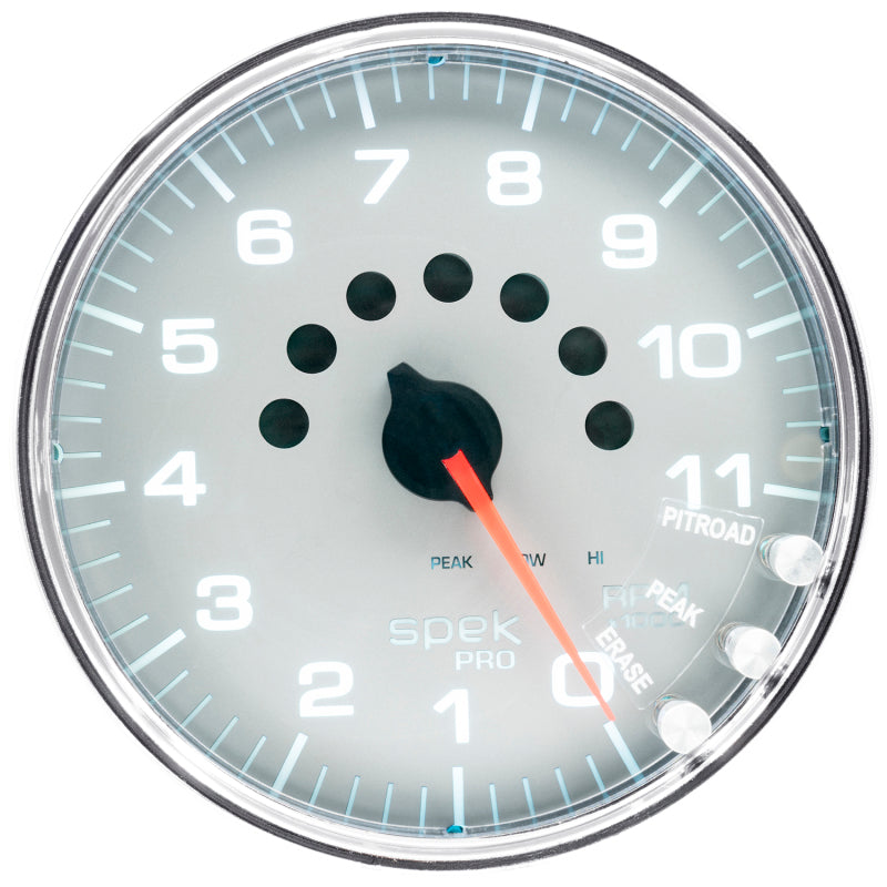 Autometer Spek-Pro Gauge Tachometer 5in 11K Rpm W/Shift Light & Peak Mem Silver/Chrome - Burkken Auto Parts