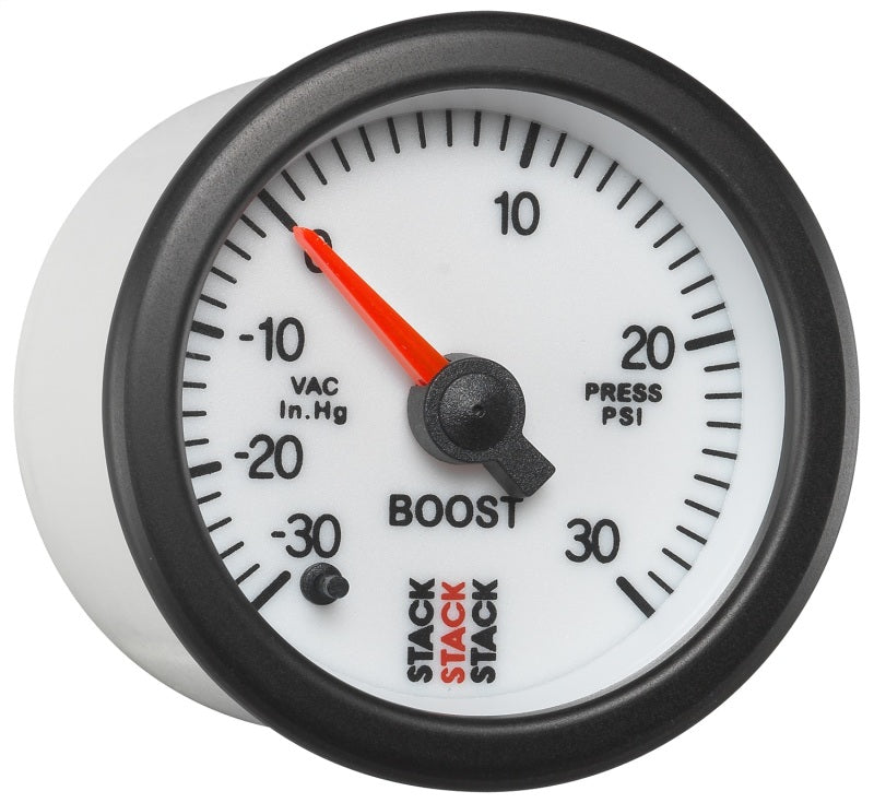 Autometer Stack 52mm -30INHG to +30 PSI (Incl T-Fitting) Pro Stepper Motor Boost Press Gauge - White - Burkken Auto Parts