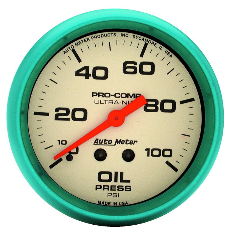 Autometer Ultra-Nite 66.7mm 0-100 PSI Mechanical Oil Pressure Gauge - Burkken Auto Parts