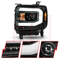 ANZO 2014-2015 GMC Sierra 1500 Projector Headlights w/ Light Bar Black Housing (Halogen Type) - Burkken Auto Parts