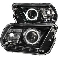 ANZO 2010-2014 Ford Mustang Projector Headlights w/ Halo Black (CCFL) - Burkken Auto Parts