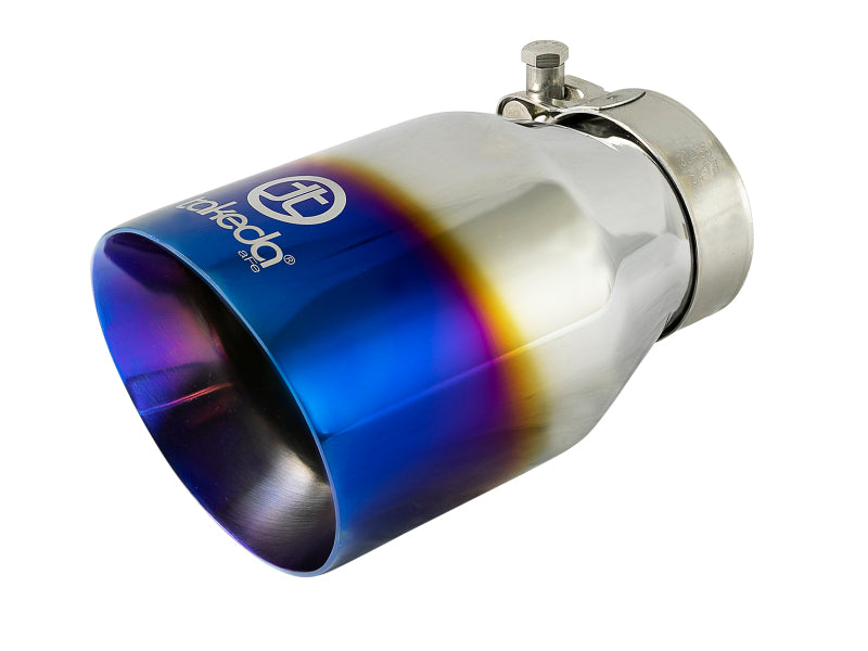 aFe Takeda 304 Stainless Steel Clamp-On Exhaust Tip 2.5in Inlet / 4in Outlet - Blue Flame - Burkken Auto Parts
