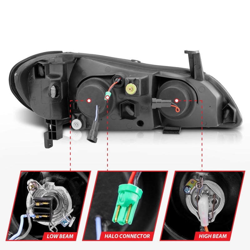 ANZO 2000-2004 Infiniti I30 Projector Headlights w/ Halo Black - Burkken Auto Parts