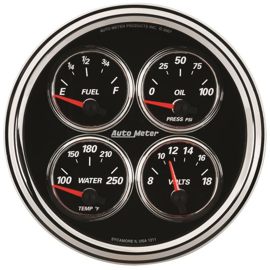 Autometer Designer Black II 100PSI/100-250 Deg F/8-18 Volt Oil Press/Water Temp/Volt/Fuel Quad Gauge - Burkken Auto Parts