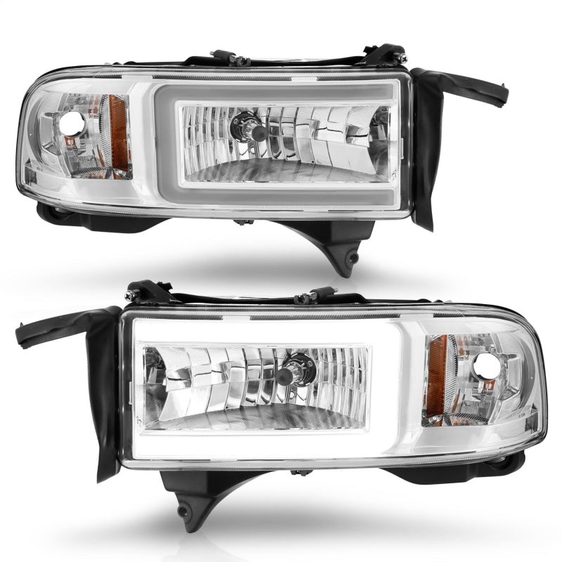 ANZO 94-02 Dodge RAM Crystal Headlight - w/ Light Bar Chrome Housing - Burkken Auto Parts