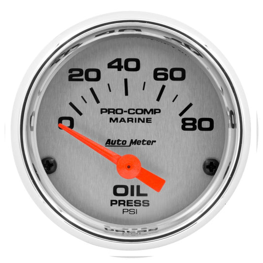 Autometer Marine Chrome Ultra-Lite 2-1/16in 80PSI Electric Oil Pressure Gauge - Burkken Auto Parts