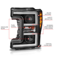 ANZO LED Headlights 17-18 Ford F-250 Super Duty Plank-Style L.E.D. Headlight Black (Pair) - Burkken Auto Parts