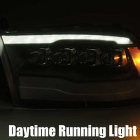 AlphaRex 09-18 Dodge Ram 1500HD NOVA LED Projector Headlights Plank Style Design Alpha Black w/DRL - Burkken Auto Parts