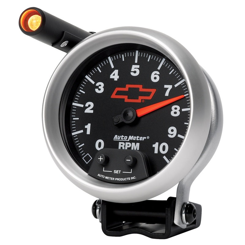 Autometer GM Red Bowtie Black 3-3/4in 0-10000 RPM Pedestal Mount Tachometer Quick-Lite - Burkken Auto Parts