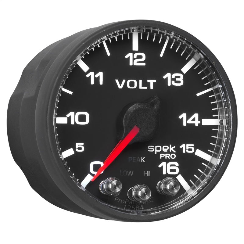 AutoMeter Gauge Voltmeter 2-1/16in. 16V Stepper Motor W/Peak & Warn Blk/Blk Spek-Pro - Burkken Auto Parts