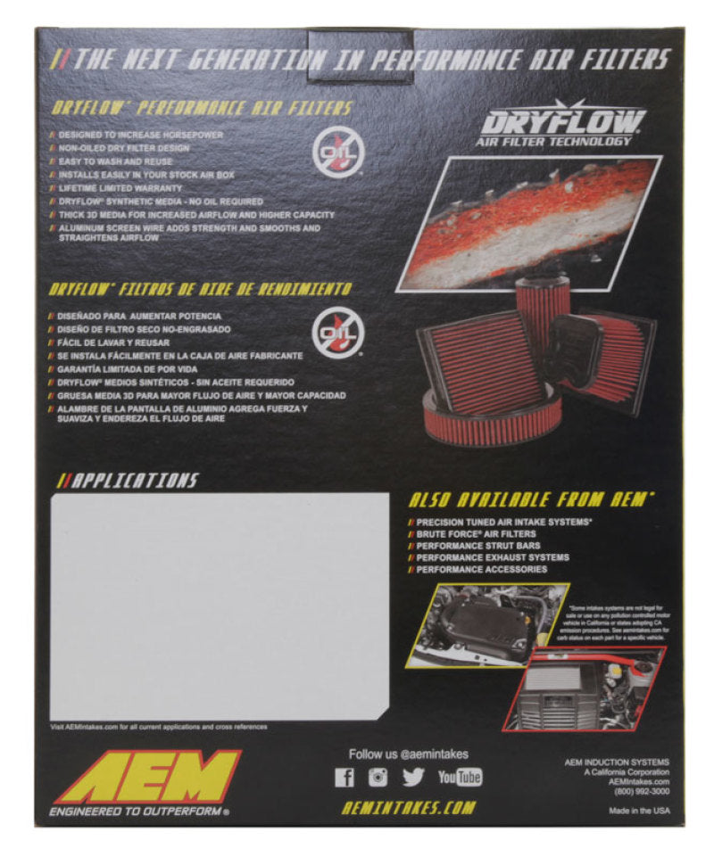 AEM 10-19 Toyota 4 Runner V6-4.0L F/I DryFlow Filter - Burkken Auto Parts