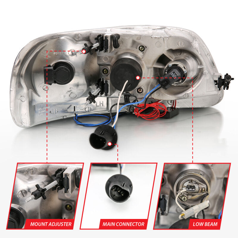 ANZO 1997.5-2003 Ford F-150 Projector Headlights w/ Halo and LED Chrome 1pc - Burkken Auto Parts