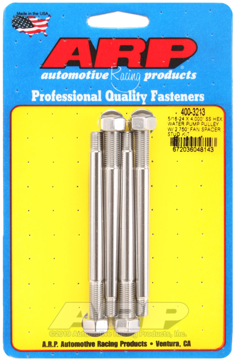 ARP 5/16-24 X 4.000 SS Hex Water Pump Pulley w/ 2.750in Fan Spacer Stud Kit - Burkken Auto Parts