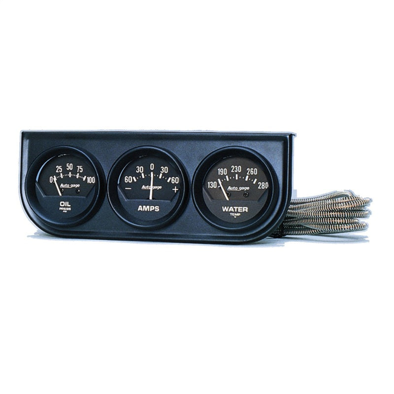 AutoMeter Gauge Console Oilp/Wtmp/Amp 2in. 100PSI/280 Deg. F/60A Blk Dial Blk Bzl Ag - Burkken Auto Parts