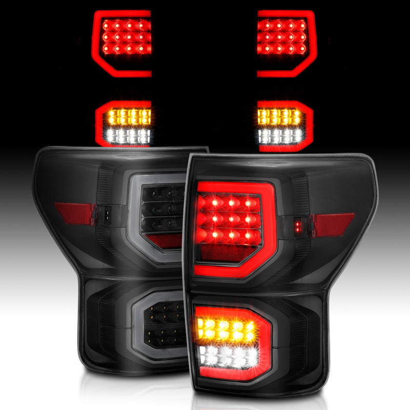 ANZO 2007-2013 Toyota Tundra LED Taillights Plank Style Black w/Smoke Lens - Burkken Auto Parts