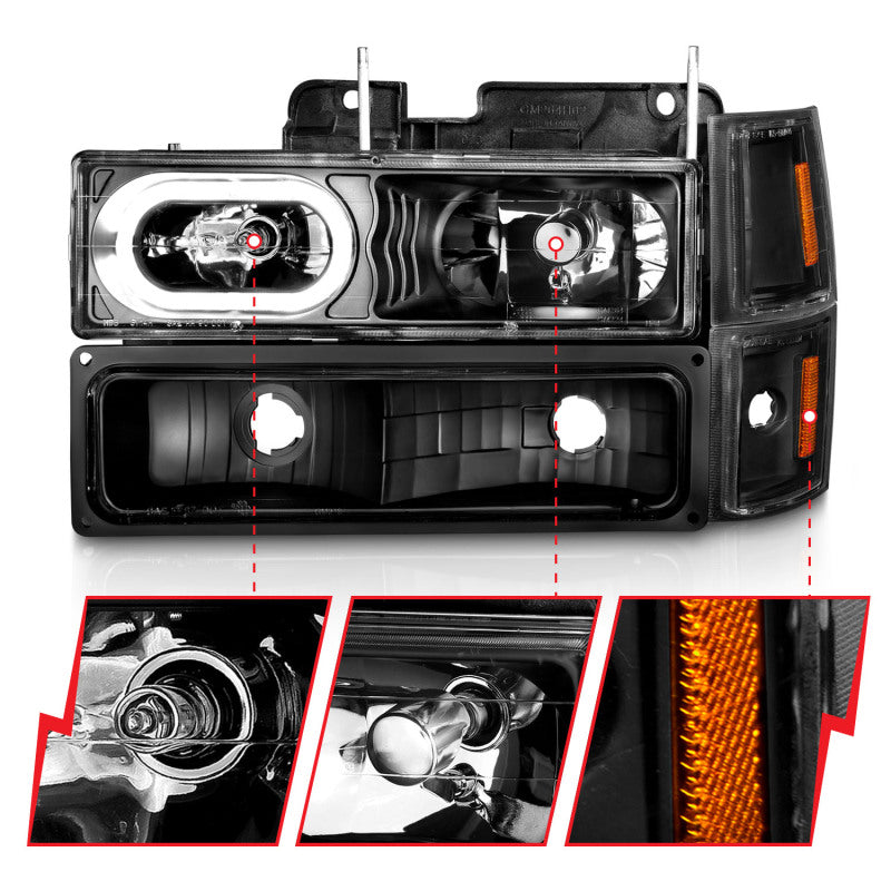 ANZO 88-98 Chevrolet C1500 Crystal Headlights Black Housing w/ Signal and Side Marker Lights - Burkken Auto Parts
