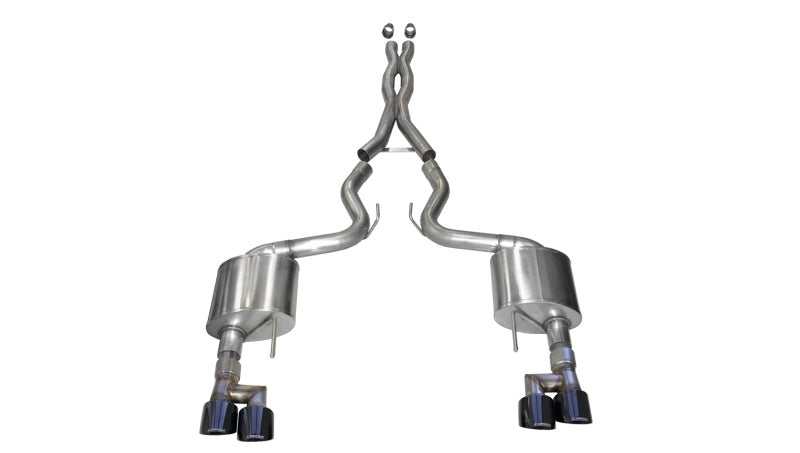 Corsa 18-23 Ford Mustang 5.0L V8 3in Sport Cat-Back Dual Rear Exit w/ 4in Black PVD Pro-Series Tips - Burkken Auto Parts