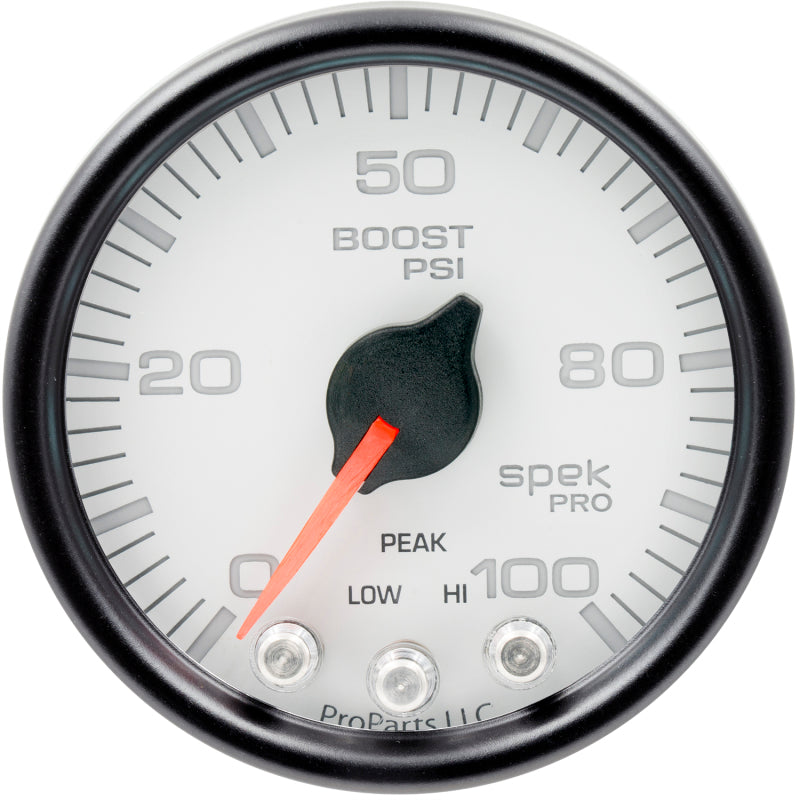 Autometer Spek-Pro Gauge Boost 2 1/16in 100psi Stepper Motor W/Peak & Warn Wht/Blk - Burkken Auto Parts