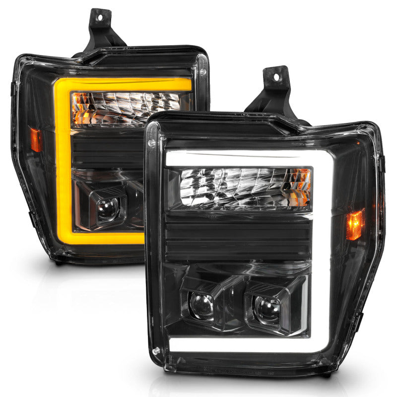 ANZO 08-10 Ford F-250 - F-550 Super Duty Projector Headlights w/ Light Bar Switchback Black Housing - Burkken Auto Parts
