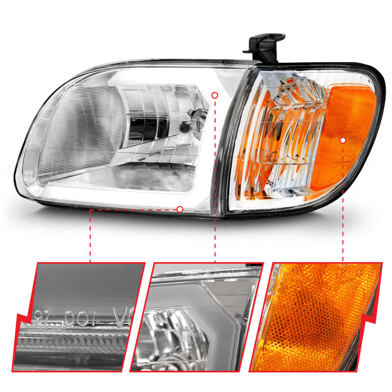 ANZO 00-04 Toyota Tundra (Reg/Acc Cab Only) Crystal Headlights w/Lgt Bar Chrome w/Corner Lights 2pc - Burkken Auto Parts
