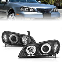 ANZO 2000-2004 Infiniti I30 Projector Headlights w/ Halo Black - Burkken Auto Parts