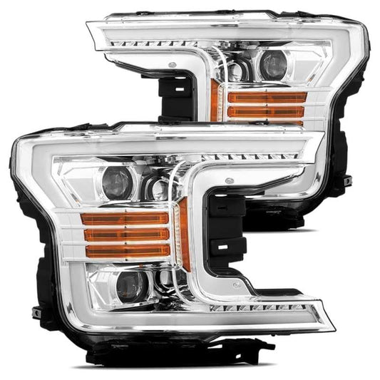 AlphaRex 18-20 Ford F-150 LUXX LED Proj Headlights Plank Style Chrome w/Activ Light/DRL - Burkken Auto Parts