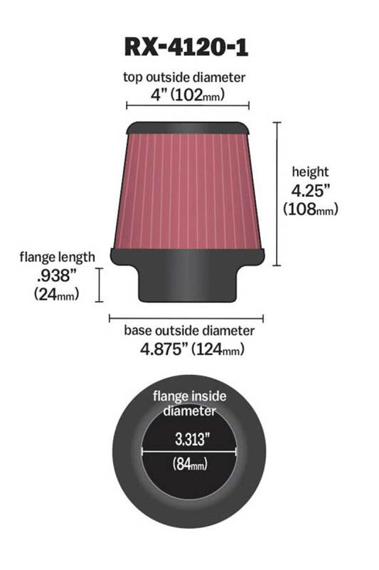 K&N Universal X-Stream Clamp-On Air Filter 3.313in Flg ID/4.875in Base OD/4in Top OD/4.25in H - Burkken Auto Parts