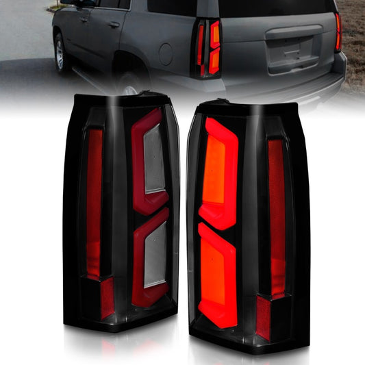 ANZO 2015-2020 Chevrolet Tahoe LED Tail Lights w/ Light Bar Black Housing Smoke Lens - Burkken Auto Parts