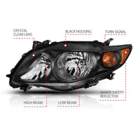 ANZO 2009-2010 Toyota Corolla Crystal Headlight Black Amber - Burkken Auto Parts