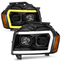 ANZO 2005-2007 Jeep Grand Cherokee Projector Headlights w/ Light Bar Switchback Black Housing - Burkken Auto Parts
