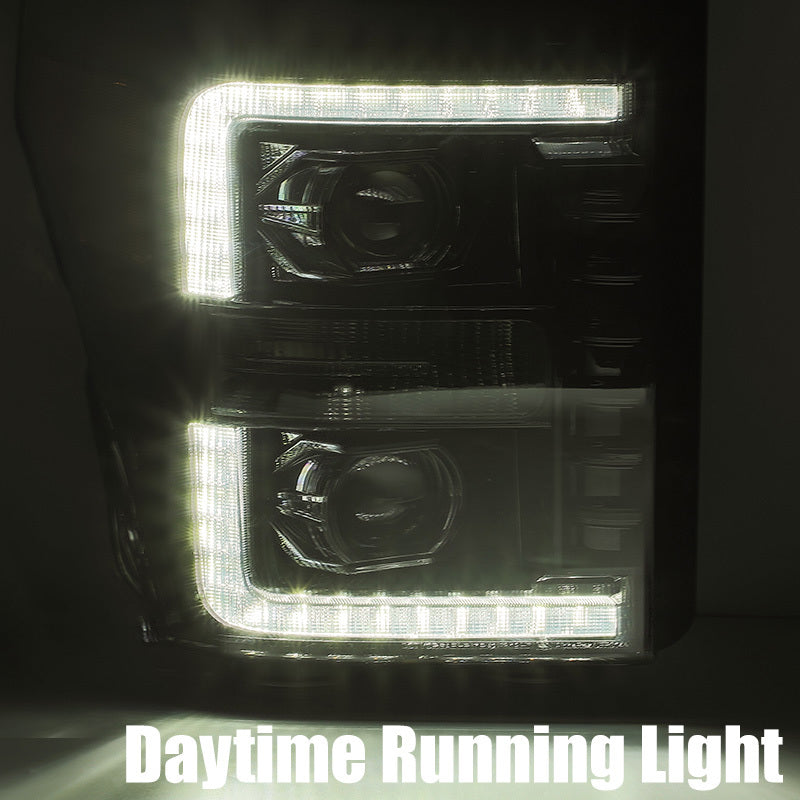 AlphaRex 11-16 Ford F-350 SD LUXX LED Proj Headlights Plank Style Alpha Blk w/Activ Light/Seq Signal - Burkken Auto Parts