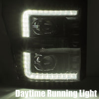 AlphaRex 11-16 Ford F-350 SD LUXX LED Proj Headlights Plank Style Alpha Blk w/Activ Light/Seq Signal - Burkken Auto Parts