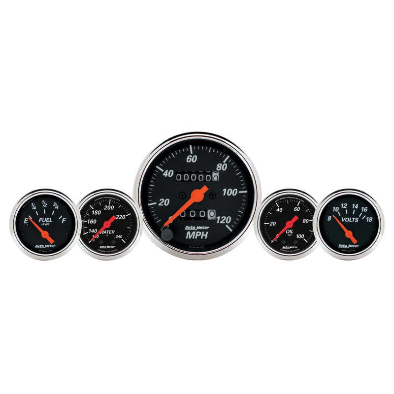 AutoMeter Gauge Kit 5 Pc. 3-1/8in. & 2-1/16in. Mech. Speedo. Wtmp & Oilp Designer Blk - Burkken Auto Parts