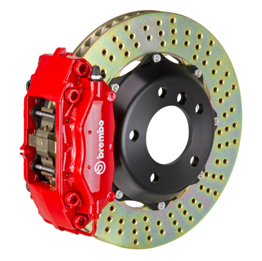 Brembo 05-11 Elise (Excl 4-Caliper Equipped) Fr GT BBK 4Pist Cast 2pc 328x28 2pc Rtr Drill-Red - Burkken Auto Parts