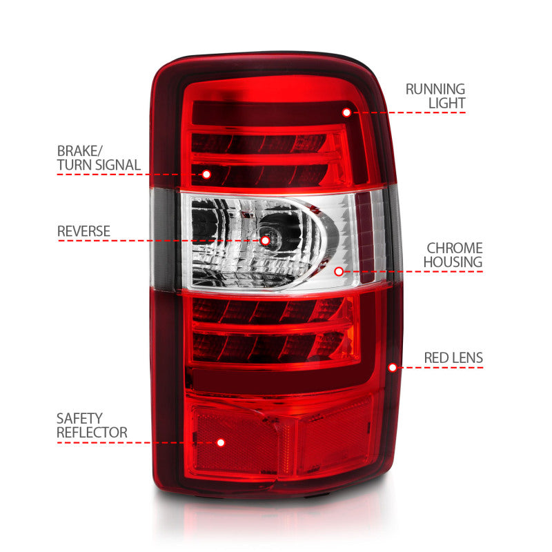 ANZO 2000-2006 Chevrolet Tahoe LED Tail Lights w/ Red Lens Chrome Housing - Burkken Auto Parts