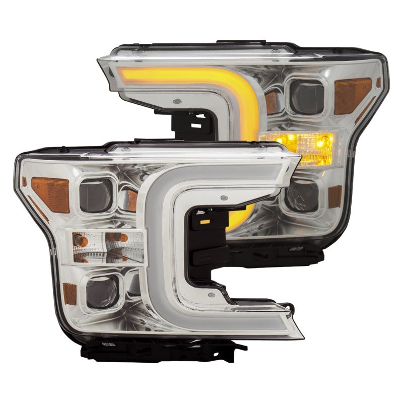 ANZO 18-19 Ford F-150 Projector Headlights w/Plank Style Switchback Chrome w/Amber - Burkken Auto Parts