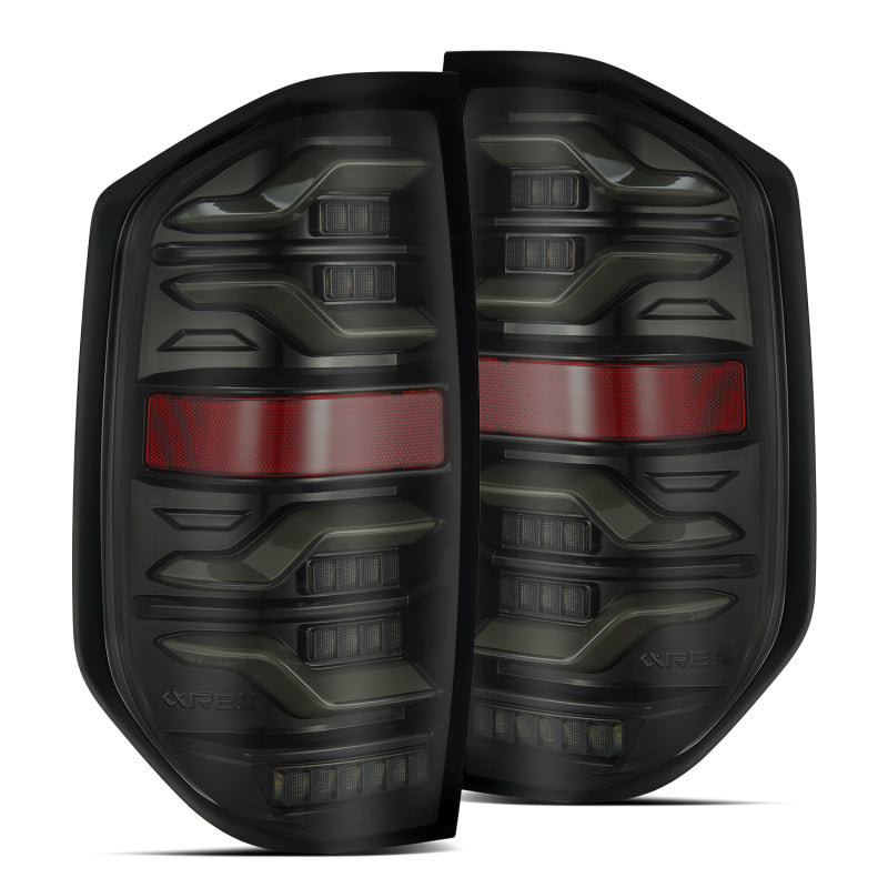 AlphaRex 14-21 Toyota Tundra LUXX LED Taillights Alpha Blk w/Activ Light/Seq Signal - Burkken Auto Parts