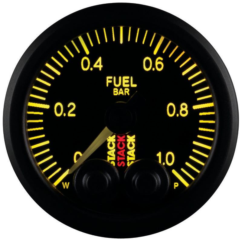 Autometer Stack 52mm 0-1 Bar M10 Male Pro-Control Fuel Pressure Gauge - Black - Burkken Auto Parts