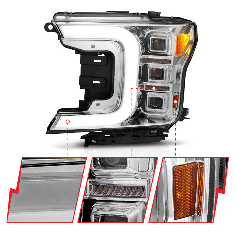 ANZO 18-20 Ford F-150 Full Led Projector Light Bar Style Headlights - Chrome Amber - Burkken Auto Parts