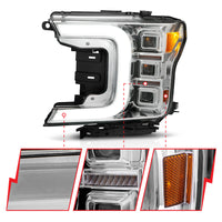 ANZO 18-20 Ford F-150 Full Led Projector Light Bar Style Headlights - Chrome Amber - Burkken Auto Parts