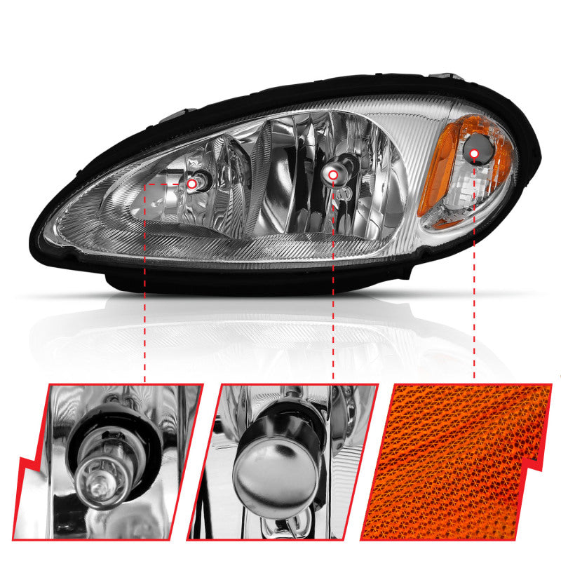 ANZO 2001-2005 Chrysler Pt Cruiser Crystal Headlight Chrome Amber (OE) - Burkken Auto Parts