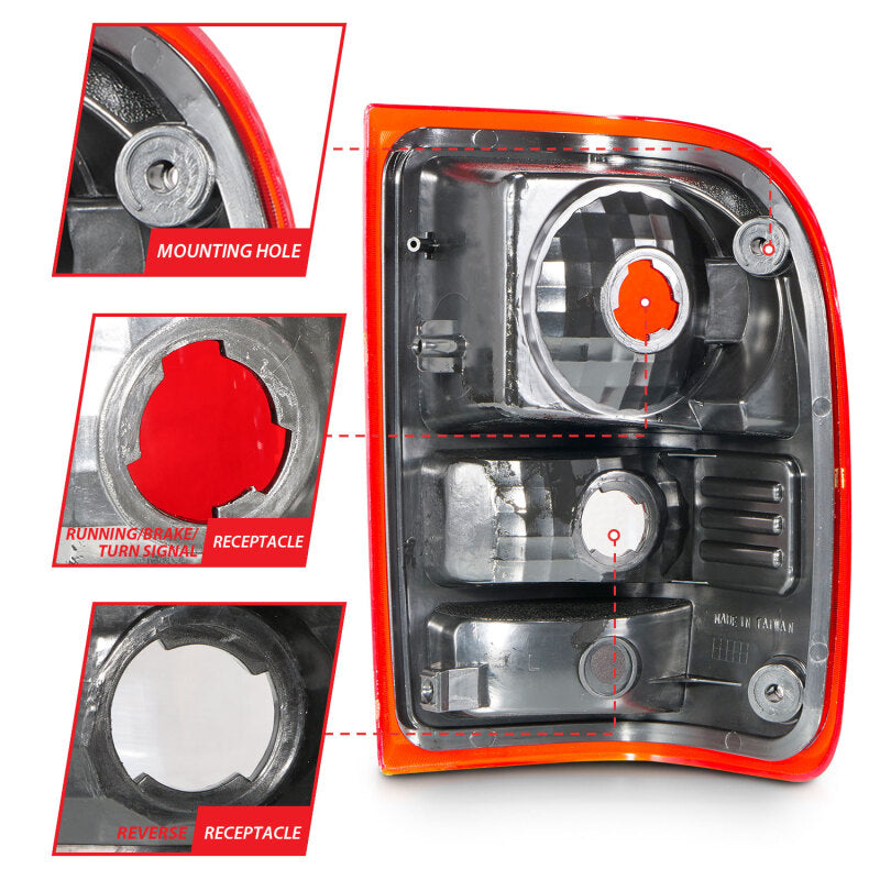 ANZO 2001-2011 Ford Ranger Taillights w/ Red/Clear Lens (OE Replacement) Pair - Burkken Auto Parts